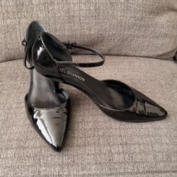 Black Michael Shannon d'Orsay Patent Leather Heels Shoes w 4 Tan Replaceable Heel Tips Size 8