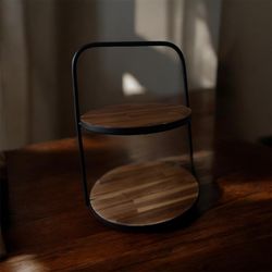 2 Tier Wood & Metal Serving Stand
