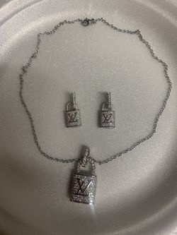 LV Silver Necklace Earrings Set 