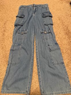 Dusty blue women’s cargo jeans