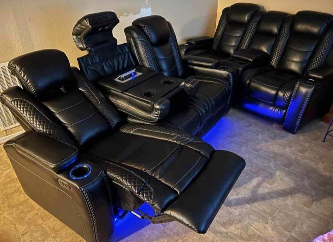 Power Electric Reclining Party Time Sofa And Loveseat Home Theater Seating