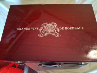RANDS VINES DE BORDEAUX Wood Wine & Glasses Box 19"x13"x7"