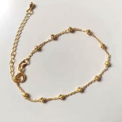 18K Gold Flash O Interval Bead Bracelet AU750 Non demoulding Solid Women's Cat Eye Interval Bead Bracelet Tail Chain Adjustable