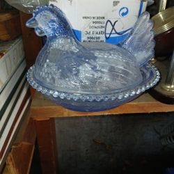 Vintage indian blue glass hen
