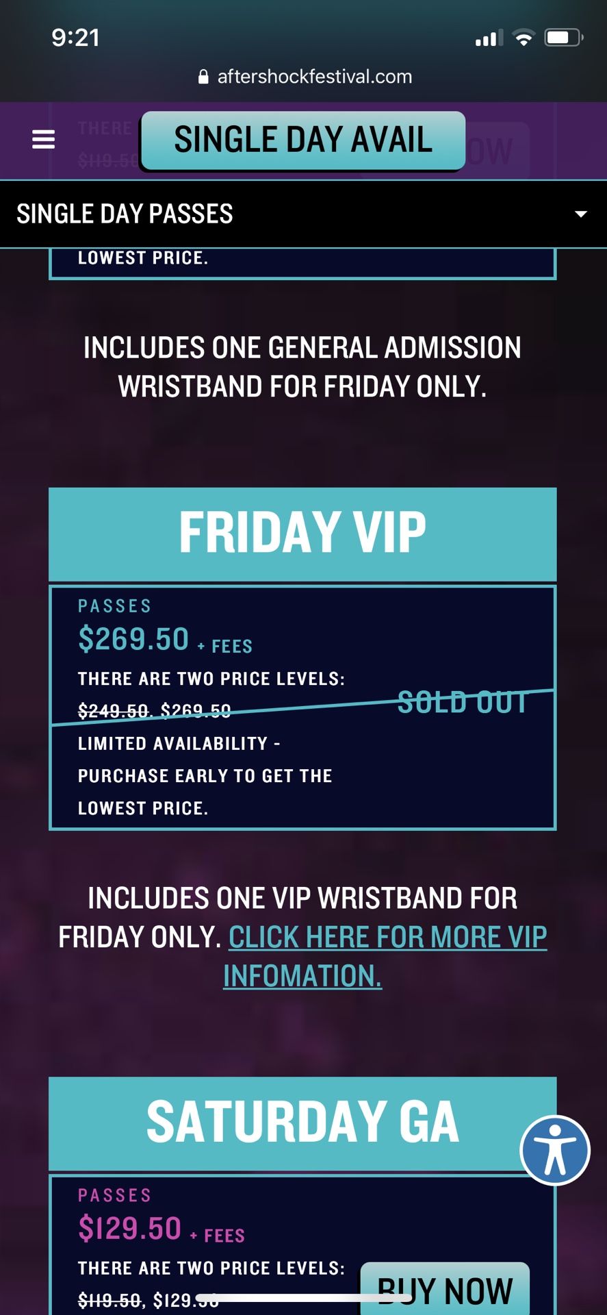 2 Friday VIP Aftershock Festival Tickets!