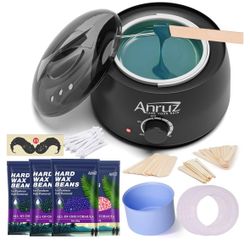 Anruz Waxing Kit for Women Men, Wax Pot Warmer Kit for Hair Removal 57 Accessories, Silicone Bowl, 14oz Hard Wax, 40 Sticks, at Home Use for Full Body