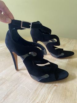 Griff Italia black suede stilettos with buckle ankle strap. Size 9 - 9.5. Made in Italy.