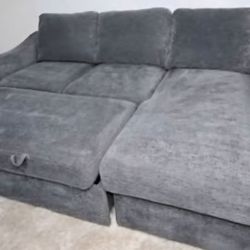 Modern Coddle Aria Fabric Sleeper Sofa with Reversible Chaise, Storage and Built-In USB Outlets