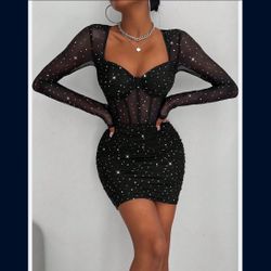 Mesh Glitter Mini Dress Black