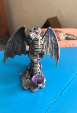 Pewter Dragon w/ Crystal - 3” - Good Condition