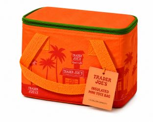 Trader Joe's Insulated Mini Tote Cooler Bag 1.5 Gal Orange/Green Zipper Palm