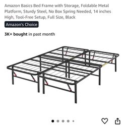 Full Sized mattress with bed frame and mattress topper