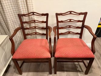 Antique Pair of Wooden Ladder-Back Armchairs