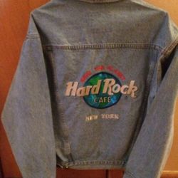 Men Jacket New HARD ROCK CAFE men jac denim size medium, blue color, with tag. New York Safe the planet.