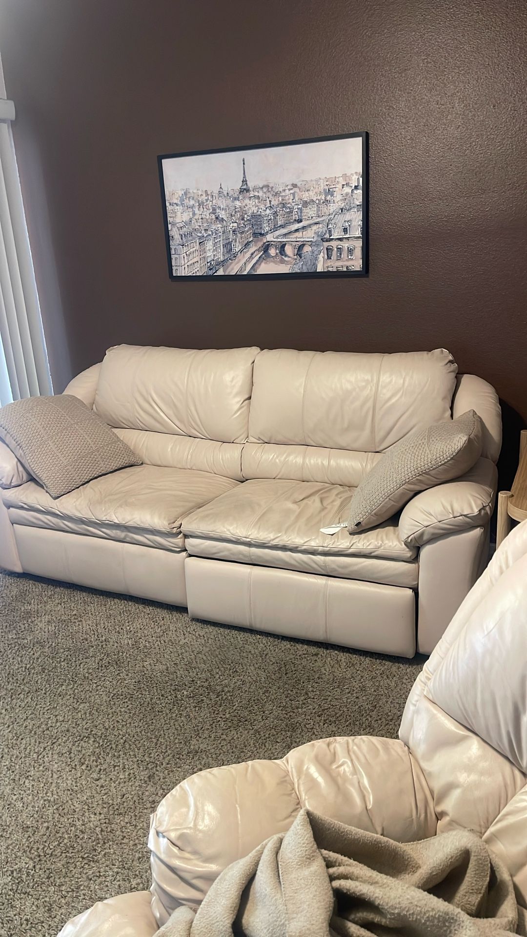 Light Leather Double Recliner Sofa