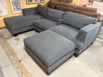 Stone Grey Fabric Sectional w/ Chaise & Ottoman