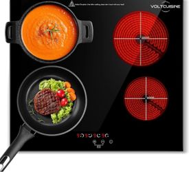 24" Electric Cooktop 6000W Built-in 4 Burner Touch Control 220V-240V Black
