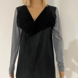 ZARA Knit Faux Leather and Knit Cardigan, Size: M