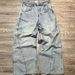 Light Blue Washed Baggy Bollon Jeans 