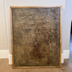 32x26 Hand Painted Textured Natural Wood Framed Taupe Brown Canvas Artwork