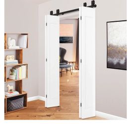 Bifold Sliding Barn Door Hardware Kit Black 51-5/8" Track