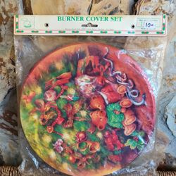 Vtg Metal Stove Burner Covers With Teddy Bears, Christmas Tree, New