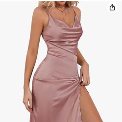 Blush Pink Slip Dress With Leg Slit Size Small