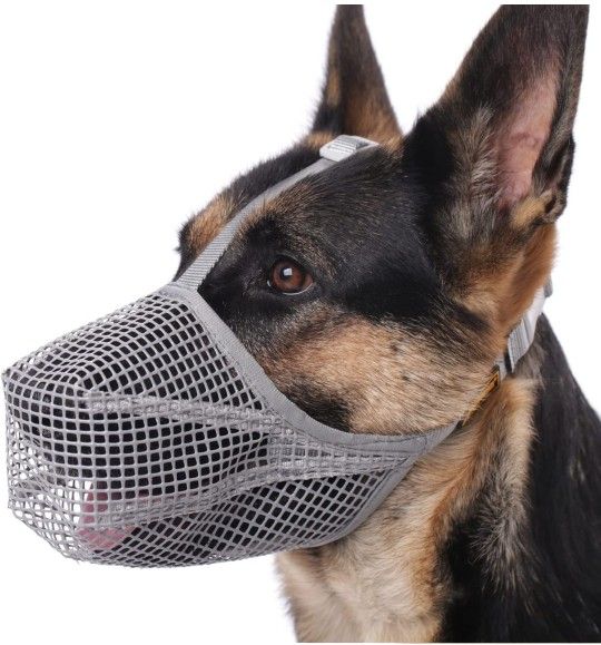 Dog Muzzle, Soft Mesh Covered Muzzles for Large Dogs, withAdjustable Straps, Prevent Biting L,Grey
