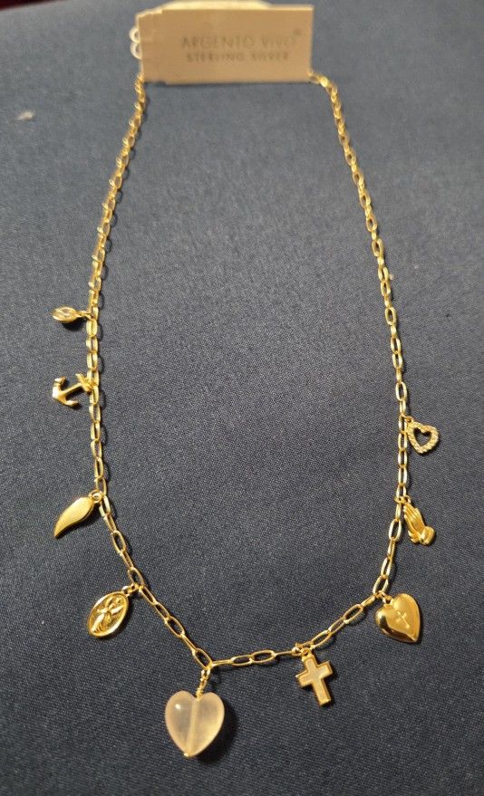 Argento Vivo Gold Plated Silver Charm LinkNecklace