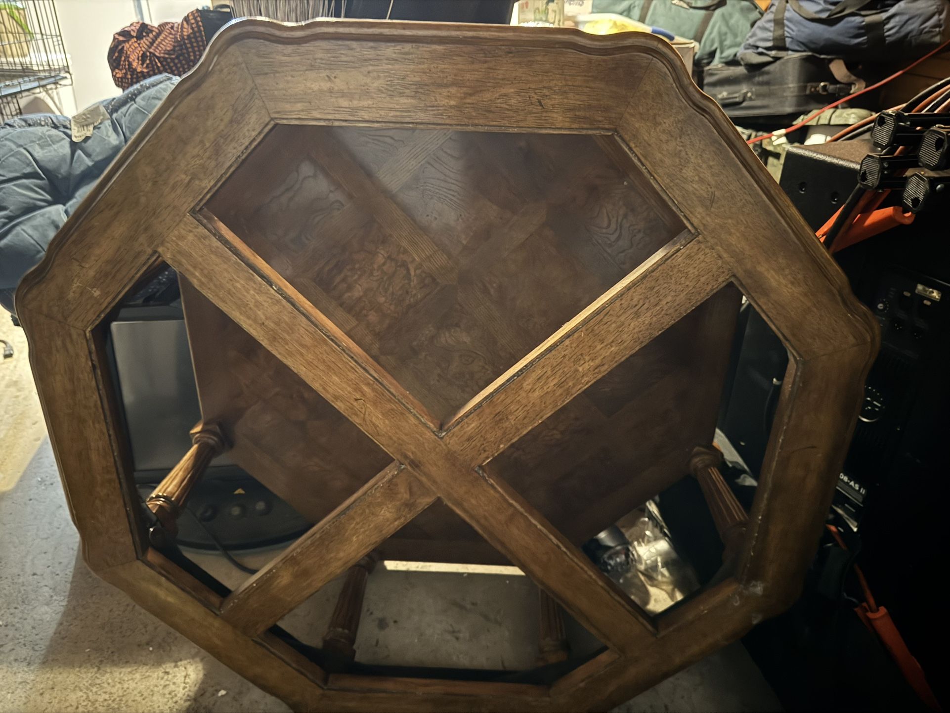 Vintage Wood And Brass Glass Top Table 