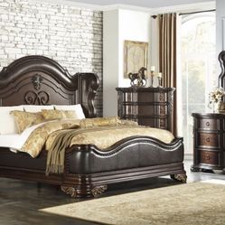 Royal Highlands Rich Cherry Upholstered Panel Bedroom Set