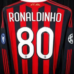 Ronaldinho #80 AC Milan 2010 Home Long Sleeve Jersey Retro Football Shirt Rare