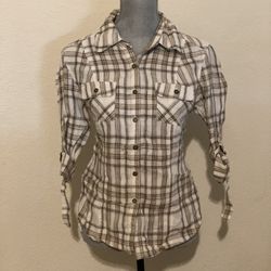 Style & CO Brown Plaid Button Up (size 4)