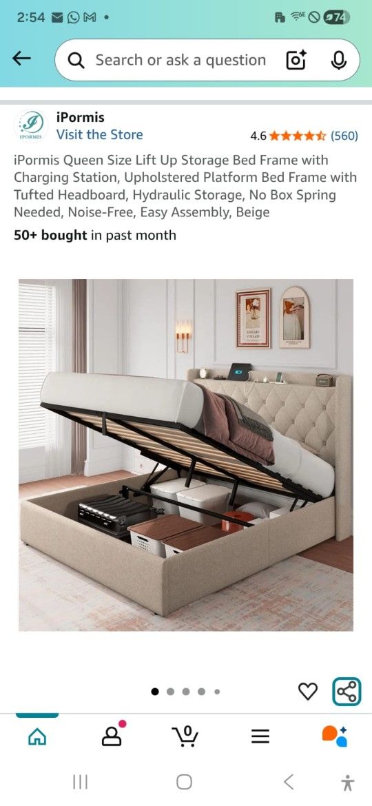 Queen Size Lift Up Storage Bed Frame w Charging Station