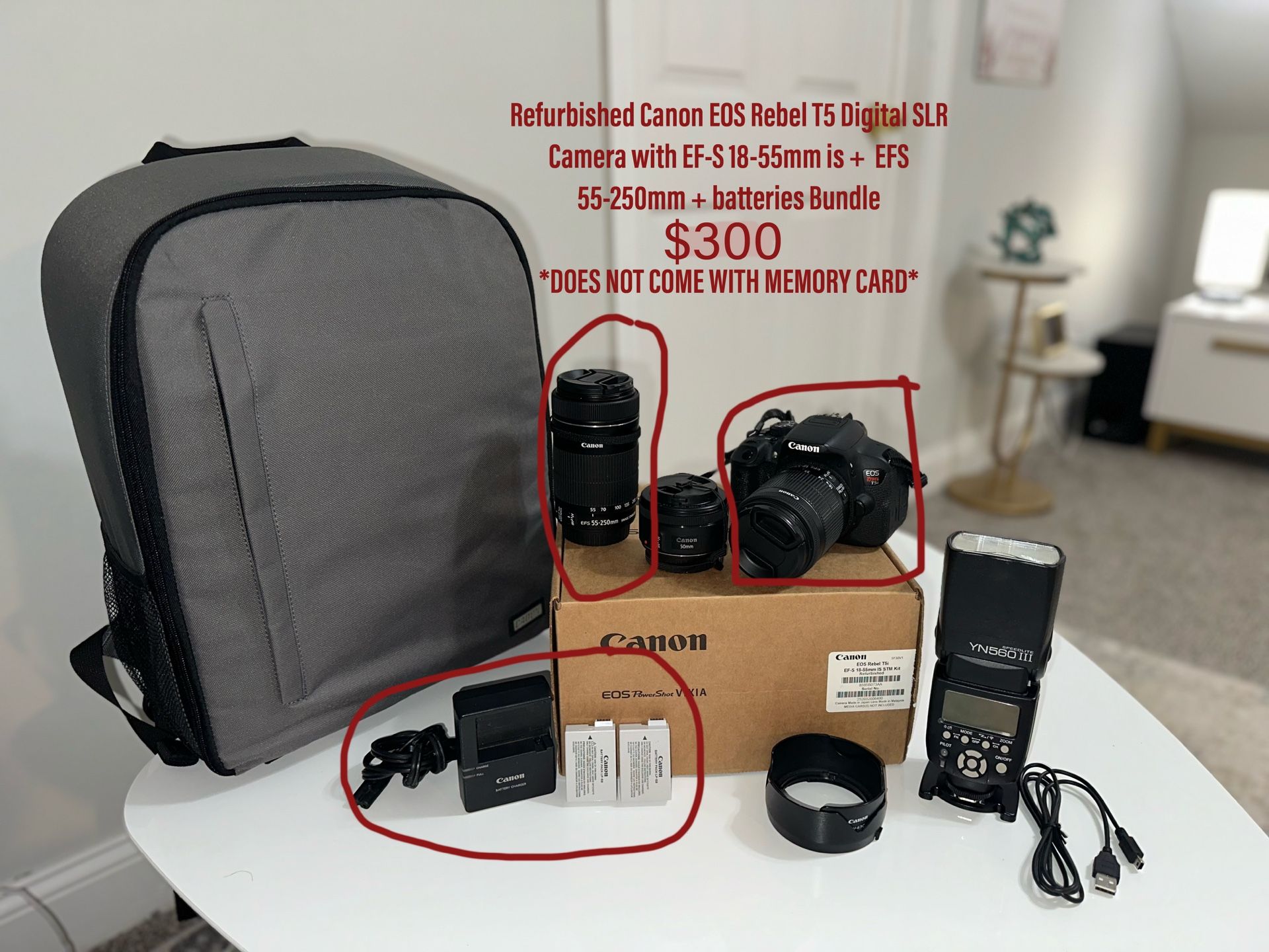 Refurbished Canon EOS Rebel T5i DSLR Camera with EF-S 18-55mm is + EFS 55-250mm + batteries
