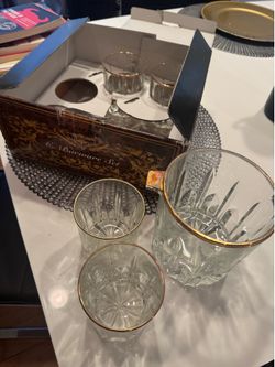 Vintage Italian 6-Piece Cut Crystal Barware Set – 24K Gold Trim