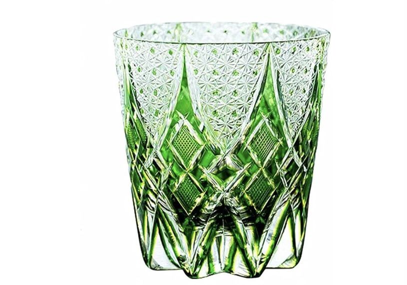 EKE Edo style Hand Carved Drinking Glass Crystal Whisky Glass 340ml Tumbler For Whiskey Cocktail Vodka Beer Drinkingware Glasses In Gift Carton (Green