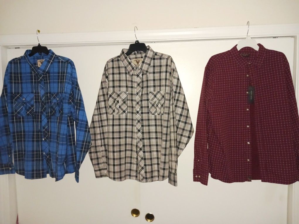 New! Long Sleeve Button Up Shirts Plaid Flannel Dress Sizes XL 2XL 3XL