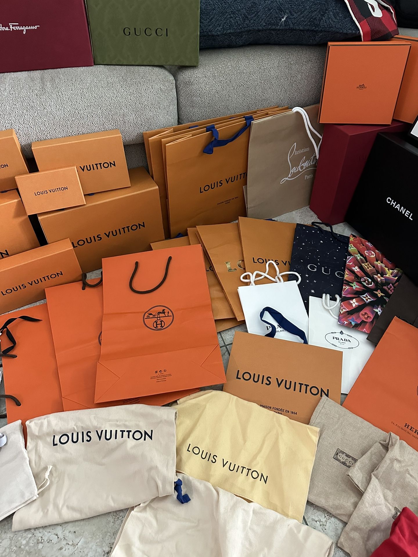 Hermes, Louis Vuitton, Chanel, Gucci, (read Post Description) And More- Dust Bags, Boxes, Shopping Bags 