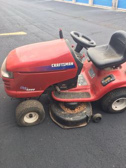 Craftsman ride on lawn mower. Needs battery and a steering rod. Inexpensive fix.