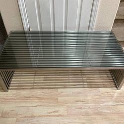 Brand New Pangea Home Lux Coffee Table Rectangle Glass Top Brushed Metal Silver