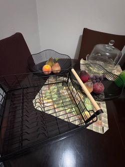 Kitchen Black Metal Wire fruit Basket Set, Rectangular Freestanding, Handles 10x10in