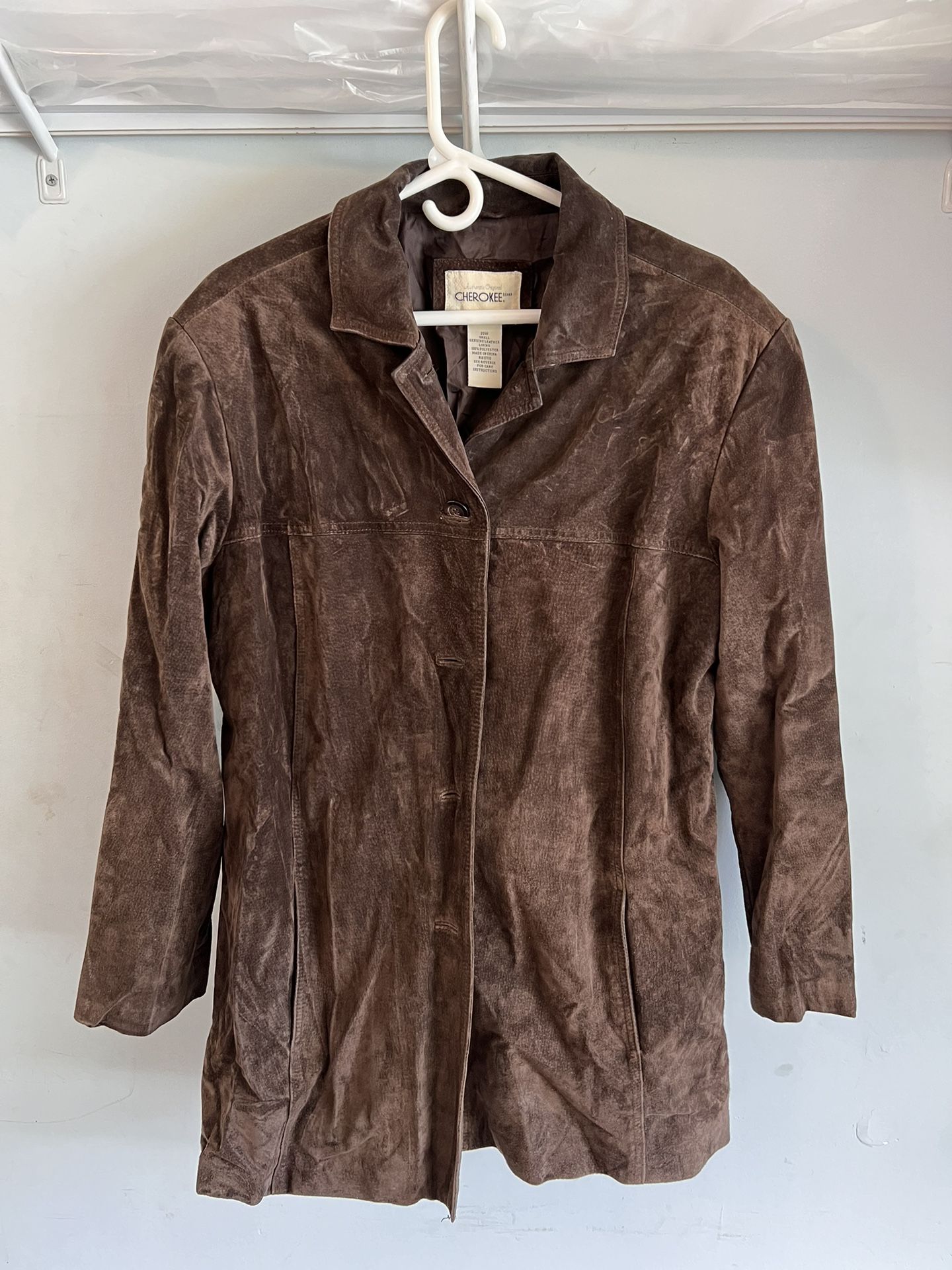 Vintage Cherokee Genuine Leather Button Jacket Womens Size 20W Brown Great Cond