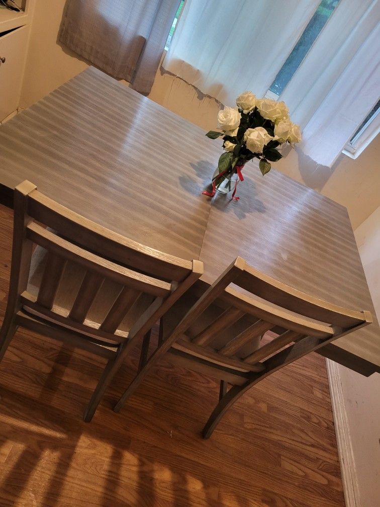 Extended Wooden Table And Chairs Plus One Bench 