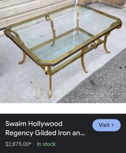 Beautiful Gold Gilded Metal Double Glass Cocktail Table