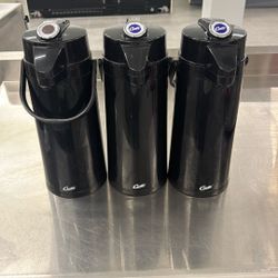 3 Preowned Curtis ThermoPro 2.2 Liter Stainless Steel Lined Black Airpot with Lever TLXA2203S000
