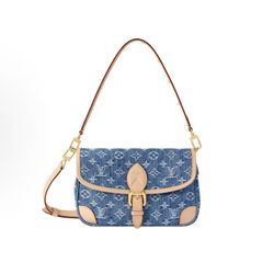 LOUIS VUITTON Diane Blue Denim Logo Full Print Monogram Denim Crossbody Shoulder Bag(10)35