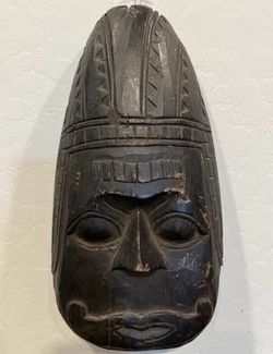 Vintage Hand-Carved Indonesian Wood Tribal Mask Wall Decor – 13”