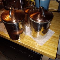 Beautiful Silver And Copper Canisters