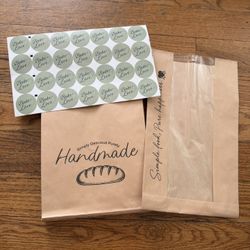 50 Pack Bakery Paper Bags with Clear Window for Bread & Stickers 